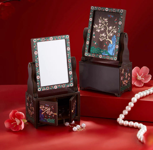 Handmade Mini Wardrobe Makeup Mirror - Vintage Dollhouse Style