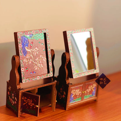 Handmade Mini Wardrobe Makeup Mirror - Vintage Dollhouse Style