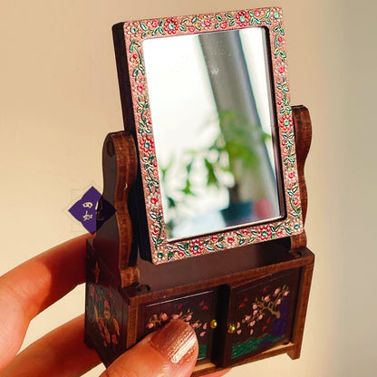 Handmade Mini Wardrobe Makeup Mirror - Vintage Dollhouse Style