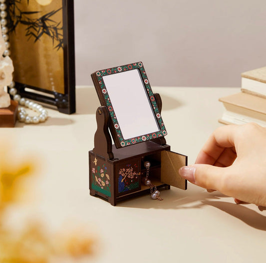 Handmade Mini Wardrobe Makeup Mirror - Vintage Dollhouse Style