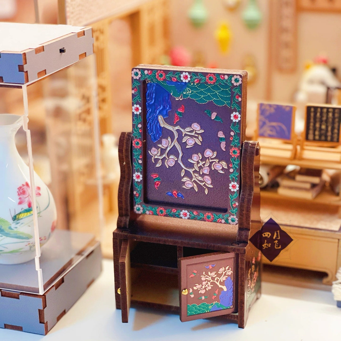 Handmade Mini Wardrobe Makeup Mirror - Vintage Dollhouse Style